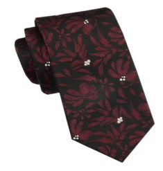 Elegancki Męski Krawat - Alties - Czarny w Duży, Ciemnoczerwony Wzór Kwiatowy. Czerwone krawaty i muchy Alties, bez wzorów, z tkaniny, eleganckie. Za 49.00 zł.