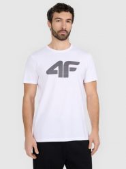 4F T-shirt regular z nadrukiem męski - biały M. Białe koszulki sportowe męskie 4f, m, bez wzorów, z bawełny, klasyczne, bez kołnierzyka. Za 59.99 zł.
