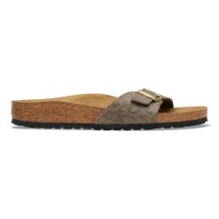 Birkenstock Madrid SYN Gray Taupe Klapki damskie. Szare klapki damskie Birkenstock, bez wzorów, z jeansu, klasyczne, bez obcasa. Za 369.99 zł.
