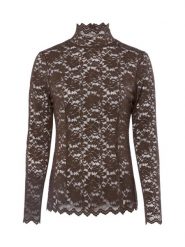 Neo Noir Bluzka damska - Liza Laceflower Kobiety Sztuczne włókno brązowy jednolity, 36. Brązowe bluzki damskie Neo Noir, bez wzorów, z koronki, eleganckie, bez kołnierzyka, bez ramiączek. Za 199.95 zł.