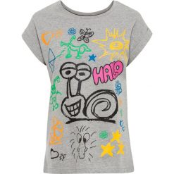 T-shirt z nadrukiem. Czarne t-shirty damskie bonprix, bez wzorów, bez kołnierzyka. Za 52.99 zł.