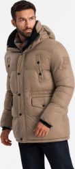 Kurtka męska Ombre Długa męska kurtka puffer z zapinanymi kieszeniami brązowa V2 OM-JALJ-0186 S. Brązowe kurtki męskie Ombre, m, bez wzorów, bez kaptura. Za 399.99 zł.