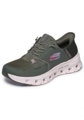 Buty sportowe damskie Skechers Glide Step Pro. Zielone obuwie sportowe damskie Skechers, bez wzorów, z materiału. Za 431.00 zł.