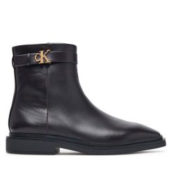 Botki Calvin Klein. Brązowe botki damskie Calvin Klein, bez obcasa, na płaskiej podeszwie, bez zapięcia. Za 749.99 zł.