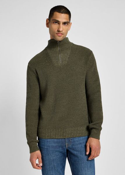 LEE MĘSKI SWETER HALF ZIP KNIT MERCANTILE GREEN 112355675 L83Y008526. Zielone swetry przez głowę męskie Lee, l, bez wzorów, bez kołnierzyka. W wyprzedaży za 109.43 zł.