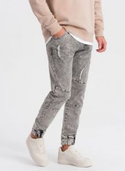 Ombre Spodnie męskie marmurkowe JOGGERY z przetarciami - szare V3 OM-PADJ-0153 L. Szare spodnie materiałowe męskie Ombre, l, bez wzorów. Za 169.99 zł.