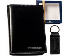 Zestaw prezentowy Peterson PTN SET-M-1542-KCS czarny. Czarne portfele męskie Peterson, bez wzorów, ze skóry. Za 84.00 zł.