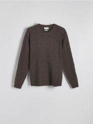 Sweter z wełną - brązowy. Brązowe swetry przez głowę męskie Reserved, l, bez wzorów, z dzianiny, bez kołnierzyka. W wyprzedaży za 159.99 zł.