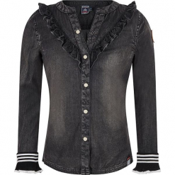 Dżinsowa bluzka w kolorze czarnym. Czarne bluzki dla dziewczynek Retour denim de Luxe, z bawełny, z falbankami. W wyprzedaży za 125.95 zł.