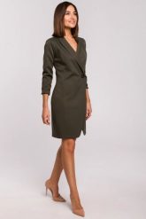 Elegancka sukienka marynarka na jeden guzik khaki. Brązowe żakiety damskie Stylove, l, bez wzorów, z elastanu, biznesowe. Za 275.00 zł.