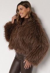 Brązowa Kurtka Futerko na Suwak z Kapturem Zetale. Brązowe kurtki damskie Born2be, m, bez wzorów, z dzianiny, z kapturem. Za 239.99 zł.