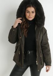 Ciemnozielona Kurtka Nylonowa Parka z Odpinanym Futerkiem Beaten. Zielone kurtki damskie Born2be, l, z aplikacjami, z nylonu, bez kaptura. Za 169.99 zł.