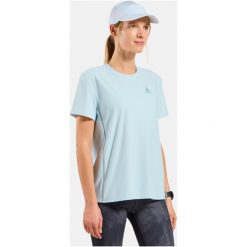 Koszulka z krótkim rękawem damska ODLO T-shirt crew neck s/s ZEROWEIGHT. Niebieskie koszulki sportowe damskie Odlo, m, bez wzorów, z materiału, bez kołnierzyka, bez ramiączek, do biegania. Za 203.90 zł.