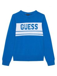 Guess Sweter L5YR01 Z0140 Niebieski Regular Fit. Niebieskie swetry dla chłopców Guess, z aplikacjami, z bawełny, bez kołnierzyka, bez kaptura. Za 139.99 zł.