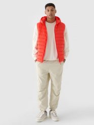 4F Bezrękawnik puchowy z wypełnieniem syntetycznym męski - czerwona S. Czerwone kurtki męskie 4f, m, bez wzorów, z dzianiny. W wyprzedaży za 99.99 zł.