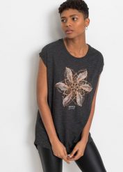 T-shirt z miękkiego materiału z domieszką wiskozy. Czarne t-shirty damskie bonprix, bez wzorów, z wiskozy, bez kołnierzyka. Za 74.99 zł.