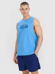 4F Tank top regular męski - niebieski L. Niebieskie koszulki sportowe męskie 4f, l, bez wzorów, z bawełny, klasyczne, bez kołnierzyka. W wyprzedaży za 49.99 zł.