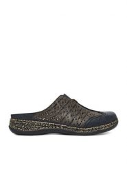 Rieker Klapki CEO-46376-14 Granatowy. Niebieskie klapki damskie Rieker, bez wzorów, ze skóry, bez obcasa. Za 329.99 zł.