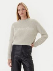 Calvin Klein Sweter LV044D359G Beżowy Relaxed Fit. Brązowe swetry damskie Calvin Klein, xxl, bez wzorów, z syntetyku, bez kołnierzyka, bez ramiączek, bez kaptura. Za 849.99 zł.