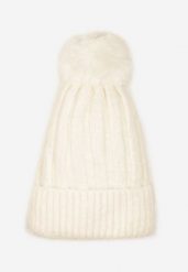 Jasnobeżowa Czapka z Prążkowanego Materiału z Pomponem Vamieska. Brązowe czapki i kapelusze damskie Born2be, na zimę, bez wzorów, prążkowane, eleganckie. Za 29.99 zł.