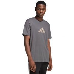 Koszulka męska adidas Camo Explorer Graphic. Szare koszulki sportowe męskie Adidas, m, bez wzorów, z bawełny, bez kołnierzyka, bez ramiączek. Za 88.99 zł.
