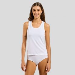Koszulka techniczna damska Odlo ACTIVE F-DRY Light. Białe koszulki sportowe damskie Odlo, s, bez wzorów, z materiału, bez kołnierzyka, bez ramiączek, na fitness i siłownię. Za 169.99 zł.