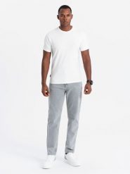 Męska koszulka SLIM FIT z okrągłym dekoltem i logotypem – biała V1 OM-TSCT-0220 - XXL. Białe t-shirty męskie Ombre Clothing, l, bez wzorów, z bawełny, bez kołnierzyka. W wyprzedaży za 24.99 zł.
