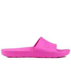 Klapki damskie sportowe Crocs SLIDE. Czerwone klapki damskie Crocs, bez wzorów, z materiału, sportowe, bez obcasa. Za 119.00 zł.