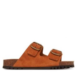 Klapki Scholl. Brązowe klapki damskie Scholl, bez wzorów, bez obcasa. Za 259.99 zł.
