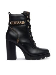 Guess Botki FLFNEE ELE10 Czarny. Czarne botki damskie Guess, ze skóry, bez obcasa, na słupku, bez zapięcia. Za 634.99 zł.