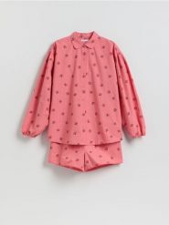 Dwuczęściowa piżama we wzory - intenstywna czerwień. Czerwone piżamy damskie Reserved, l, bez wzorów, z bawełny, bez ramiączek. Za 149.99 zł.