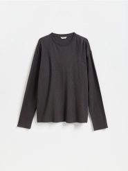Strukturalny longsleeve - ciemnoszary. Szare bluzki z długim rękawem męskie Reserved, l, bez wzorów, z bawełny, bez kołnierzyka. Za 79.99 zł.