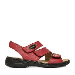 Sandały Rieker. Czerwone sandały damskie Rieker, bez wzorów, bez obcasa, na płaskiej podeszwie, bez zapięcia. Za 319.99 zł.