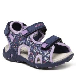 Sandały Geox. Niebieskie sandały dziewczęce Geox, bez zapięcia. Za 259.99 zł.