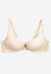 Jasnobeżowy Biustonosz Push-Up z Koronkowego Materiału Chrisianna. Brązowe biustonosze Born2be, bez wzorów, z koronki. Za 34.99 zł.