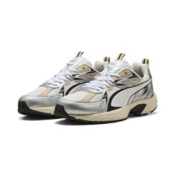 Sneakersy unisex Milenio Tech PUMA Warm White Silver Metallic. Białe obuwie sportowe damskie Puma, bez wzorów. Za 329.00 zł.