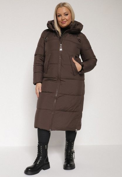 Brązowa Długa Kurtka Pikowana z Kapturem i Bocznymi Suwakami Mevoressa. Brązowe płaszcze damskie Born2be, na zimę, plus size, bez wzorów, z dzianiny, plus size, długie, z kapturem. Za 299.99 zł.