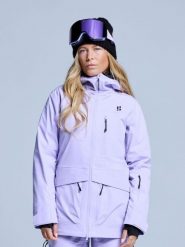 Kurtka narciarska - Damska - Hardshell - Freeride 3L - Liliowa. Fioletowe kurtki snowboardowe damskie POEDERBAAS, l, bez wzorów, z hardshellu, długie, z kapturem, narciarskie. Za 1,371.22 zł.