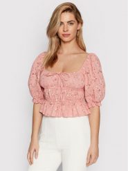 Guess Bluzka Lulu W2GH39 WEIV0 Różowy Slim Fit. Czerwone bluzki damskie Guess, s, z aplikacjami, z bawełny, bez kołnierzyka, bez ramiączek. Za 419.99 zł.