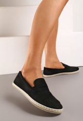 Czarne Mokasyny na Plecionej Podeszwie z Imitacji Zamszu Viadara. Czarne mokasyny damskie Renee, eleganckie. Za 44.99 zł.