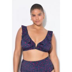 Damski Top od bikini miękkie miseczki kolorowy wzór w panterkę. Niebieskie bikini damskie Ulla Popken, plus size, bez wzorów, plus size. Za 143.99 zł.