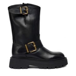 Botki Badura. Czarne botki damskie Badura, bez obcasa, na płaskiej podeszwie, bez zapięcia. Za 429.99 zł.