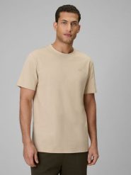 4F T-shirt regular gładki męski - beżowy XL. Brązowe t-shirty męskie 4f, m, bez wzorów, z materiału, klasyczne, bez kołnierzyka. Za 49.99 zł.