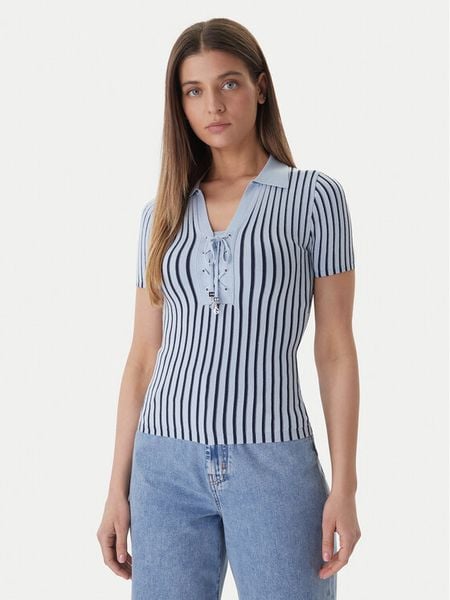 Guess Sweter W6GR09 Z0590 Błękitny Regular Fit. Niebieskie swetry damskie Guess, m, z aplikacjami, z wiskozy, bez kołnierzyka, bez ramiączek, bez kaptura. Za 212.99 zł.