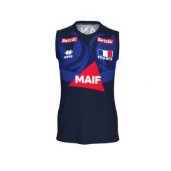 Koszulka bez rękawów domowa damska Francja 2025/26. Niebieskie koszulki sportowe damskie ERREA, bez wzorów, bez kołnierzyka, bez ramiączek, do siatkówki. W wyprzedaży za 235.50 zł.