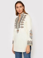 Tory Burch Tunika Embroidered 87518 Beżowy Relaxed Fit. Brązowe bluzki damskie Tory Burch, xs, bez wzorów, z bawełny, bez kołnierzyka, bez ramiączek. Za 1,979.00 zł.