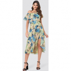 Trendyol Sukienka midi z falbaną - Multicolor. Szare sukienki damskie Trendyol, z poliesteru. W wyprzedaży za 72.89 zł.