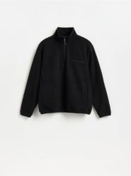 Polarowa bluza ze stójką - czarny. Czarne bluzy męskie Reserved, l, bez wzorów, z polaru, bez kaptura. Za 129.99 zł.