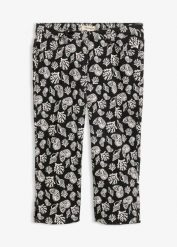 Spodnie 3/4 z bawełnianego stretchu. Czarne spodnie materiałowe damskie bonprix, bez wzorów, z bawełny. Za 77.99 zł.