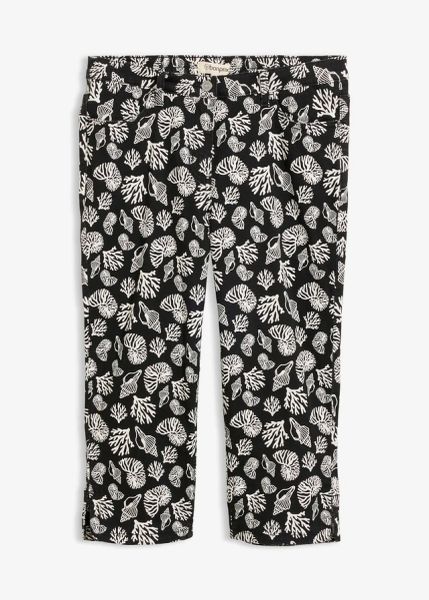Spodnie 3/4 z bawełnianego stretchu. Czarne spodnie materiałowe damskie bonprix, bez wzorów, z bawełny. Za 59.99 zł.